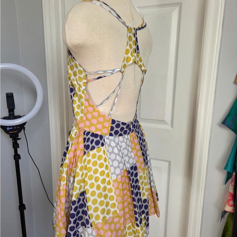 Polka Dot Open-Back Summer Dress in Navy, Yellow & Pink medium - Picture 5 of 6